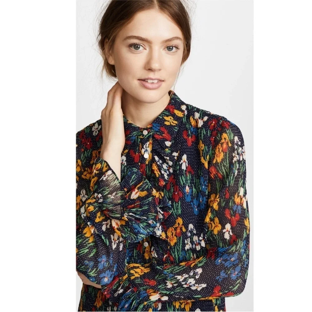 Tory Burch Livia Iris Garden Printed Long-Sleeve Dress